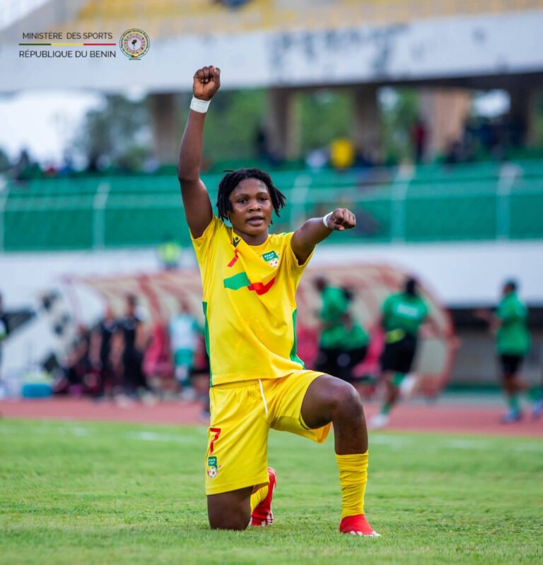 Éliminatoires Mondial U20 Romaine Gandonou célèbre un but face à l'Egypte à Kegué @MS
